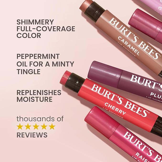 Burt's Bees Lip Shimmer Peony; Warm, Luminescent Color; High Impact, Instant Moisture; with Shea and Cocoa Butters; 100% Natural Origin; 0.09 Ounce (Pack of 1)(Packaging May Vary)