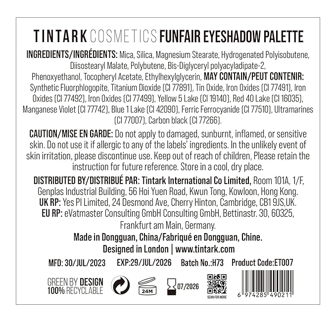 18 Color Funfair Eyeshadow Palette, Carnival Party Eyeshadows, Gold Slivery Black White Yellow Orange Brown Bronzer Red Blue Purple Green Eye Shadow Palettes, Glitter Matte Shimmer