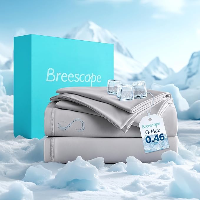 Breescape Cooling Sheet Set Full Size - BlendTek™ Dry & Cool Technology for Hot Sleepers and Night Sweats, Q-Max>0.46 Tech, Deep Pocket Up to 18", 360° Elastic Band, Misty Gray