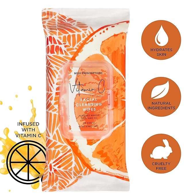 Body Prescription Makeup Cleansing Wipes - Gentle and Effective Face Wipes, 50 Count (Pack of 4), Vitamin C