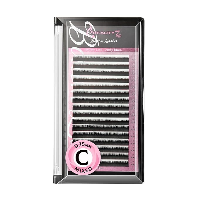 Beauty7 Mixed Under Lash Volume Individual False Eyelash Extension Tray Matte C Curl 0.15mm Thickness 5/6/7mm Length