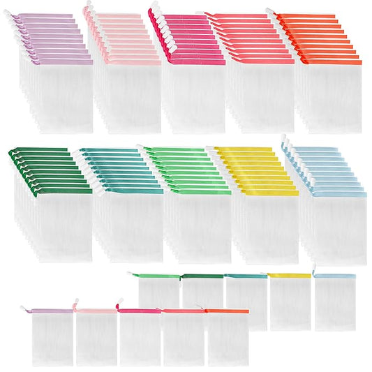 150 Pcs Mesh Soap Bags For Soap Bars, Handmade Bubble Mesh Bags with Drawstring, Exfoliating Shampoo Bag for Foaming and Drying (Multicolor)
