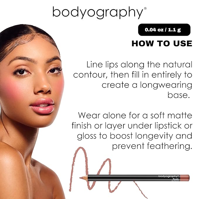 Bodyography Barely There Lip Pencil | Lip Liner Pencil with Coconut Oil, Vitamin E & C | Long-Lasting, Matte Liner for Definition & Color | Makeup Essential for Smooth Lip Contour