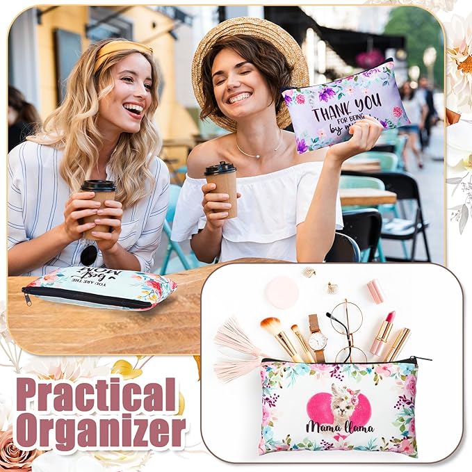 Meanplan 24 Pieces Mother's Day Makeup Bags Bulk Mom Gifts Canvas Cosmetic Purse Organizer Zipper Cosmetic Pouch Portable Travel Toiletry Pouch Mother's Day Gifts Women Birthday Retirement