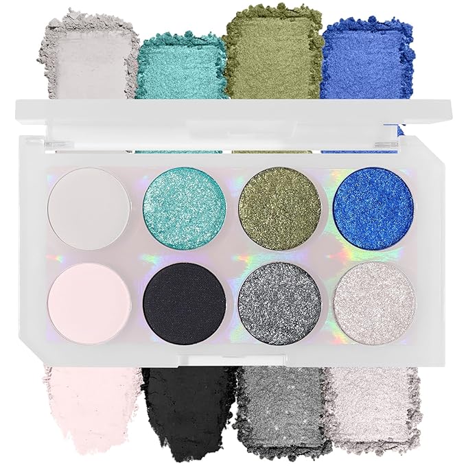 UCANBE 8 Colors Eyeshadow Makeup Palette, Vibrant Smokey Matte Metallic Shimmer Glitter Eye Shadow Pallet, High Pigmented Black Blue Silver Gold Make Up Kit for Daily and Parties