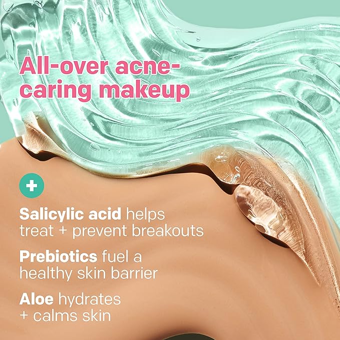 Almay Clear Complexion Acne Foundation Makeup with Salicylic Acid, Medium Coverage, Soft Matte Finish, Hypoallergenic, Cruelty- & Fragrance-Free, Dermatologist Tested, 099 Porcelain, 1 fl oz