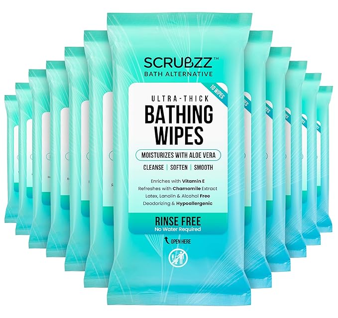 Extra Large Bath Wipes for Adults Bathing No Rinse - 120 Disposable Body Cleansing Wipes for Men, Women & Elderly - Great for Gym, Camping, Post Surgery - Shower Wipes
