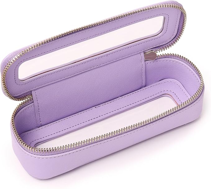 Makeup Brush Case Clear Travel Cosmetic & Toiletry Bag Slim Makeup Bag with Zipper Small Purse Organizer Car Essential Bag for Women (X/Purple, SLIM-3)