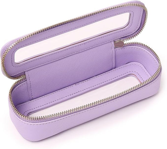 Makeup Brush Case Clear Travel Cosmetic & Toiletry Bag Slim Makeup Bag with Zipper Small Purse Organizer Car Essential Bag for Women (X/Purple, SLIM-3)