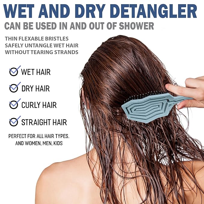 Fiora Naturals Hair Detangling Brush -100% Bio-Friendly Hair Detangler Brush w/Ultra-soft Bristles- Glide Through Tangles with Ease - For Curly, Fine, Women, Men, Kids, Toddlers, Wet and Dry Hair