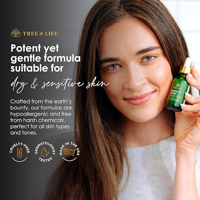 Tree of Life Beauty Vitamin C Skin Care Set, Skin Face Oil, Facial Serums for Dry and Sensitive Skin with Hyaluronic Acid & Vitamin E Soft Skin, 1 Fl Oz (Pack of 2)