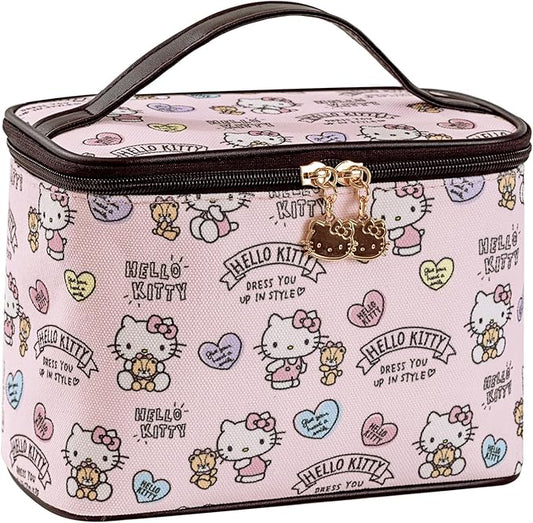 AmBealla Cosmetic Bag Large Makeup Bag Pink Makeup Travel Case with Brush Holder, Canvas Organizer for Women, Toiletry Bag for Skincare & Beauty Tools Sweet Cute for Girls