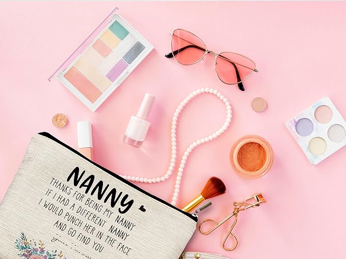 Funny Nanny Gifts Makeup Cosmetic Bag - Mother's Day, Birthday Gifts for Nanny, Grandma - Floral Small Makeup Bag for Purse