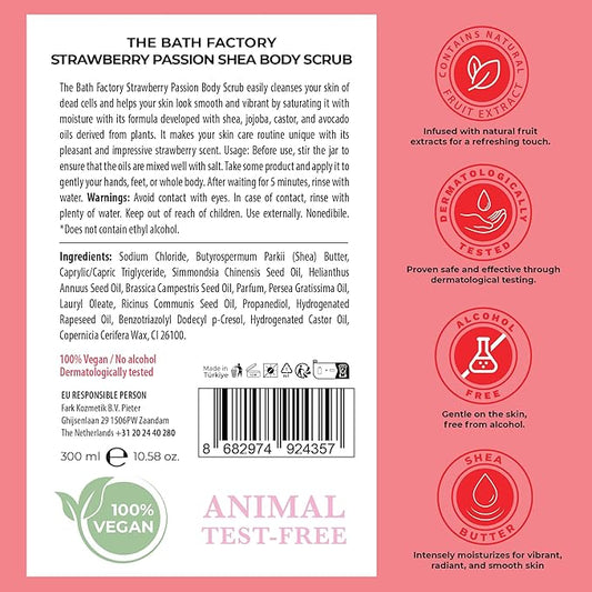 Body Scrub for Exfoliating with Moisturizing Shea Butter | 100% Vegan | Natural Strawberry Extract | Perfect Exfoliator for All Body Parts such as Face, Foot, Hand