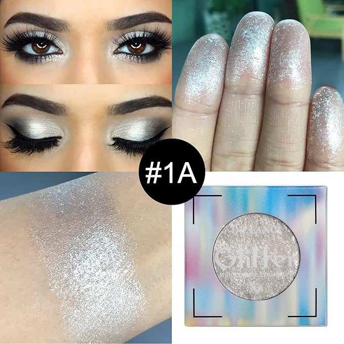 Afflano Shimmery White Glitter Eyeshadow, Highly Pigmented Single White Eyeshadow Sparkly Eye Makeup, Long Lasting Holographic White Eyes Highlighter Makeup, Cruelty Free,Talc Free, 1A