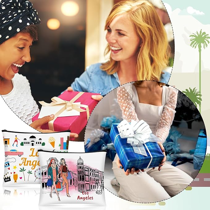 9 Pcs Los Angeles Cosmetic Bag New York Souvenir Zipper Pouch Los Angeles Souvenir Gifts Italy Paris Broadway Alaska Makeup Purse for Girls Women Traveler Birthday Christmas Party Favors