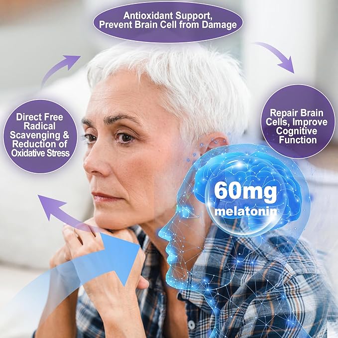 Antioxidant & Brain Support Melatonin 60mg 30mg for 50+ Adults | High Dose Melatonin for Anti-Aging & Immune | Extra Strength Melatonin Gummies with B6, Ashwagandha, Magnesium, MSM - 120 Gummies