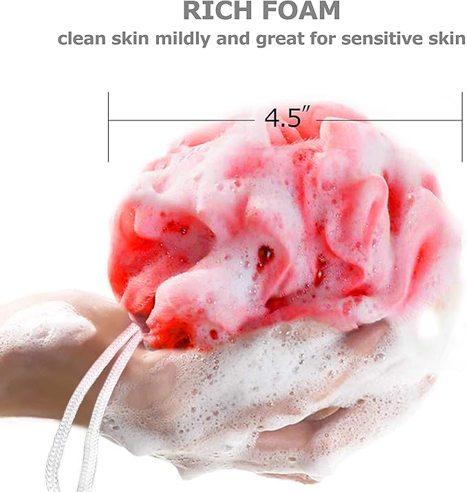 Star Brand Long Lasting Bath Sponge 6 Counts | 60g Heavy Bath Mesh Pouf with Suction Cup | Big Shower Sponge and Loofahs | Holding Up Bathing Exfoliator and Body Scrubber