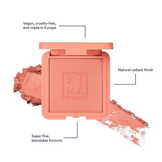 3INA The Blush 212 - Natural, Light Mineral Powder Blush For Sensitive Skin - Blendable, Buildable Rouge To Give Skin A Pigmented, Dewy Glow - Vegan, Cruelty Free, Eco Friendly Blush Makeup - 0.26 Oz