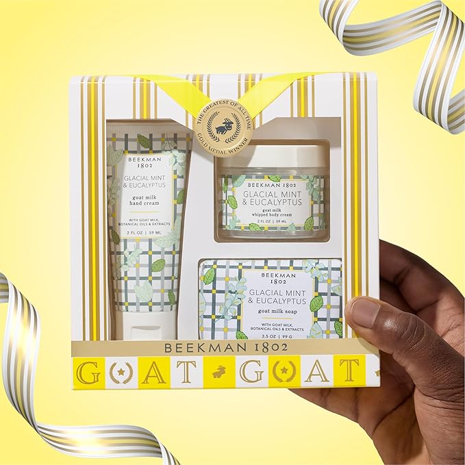 Beekman 1802 The G.O.A.T. Spa Day Glacial Mint & Eucalyptus 3-Piece Bodycare Gift Set – Cleanses, Nourishes, and Hydrates with Lactic Acid & Shea Butter, Good for Sensitive Skin, Gifts for Her