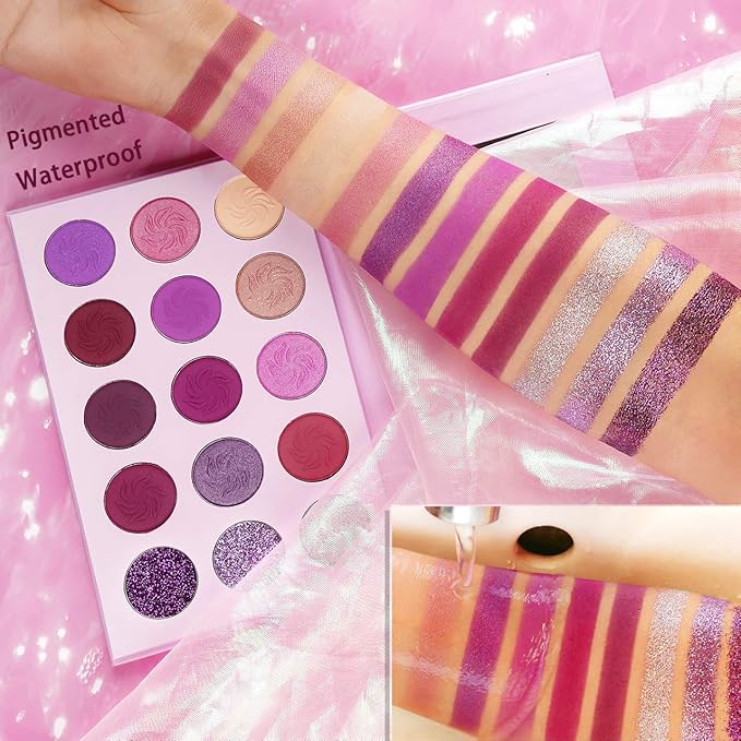 Afflano Purple Eyeshadow Palette Makeup Matte Glitter, Highly Pigmented Pink Eye Makeup Pallet, Dream Purple Pink Dark Red Violet Cute Bright Shimmer Travel Eyeshadow Pallet for Girl Women