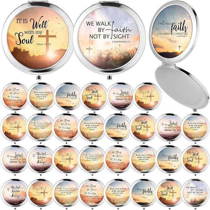 36 Pcs Christian Compact Mirrors Gifts for Women Bulk Religious Pocket Mirror with Bible Verse Inspirational Scripture Quote Church Group Party Favors for Mother Teacher Nurse Friends