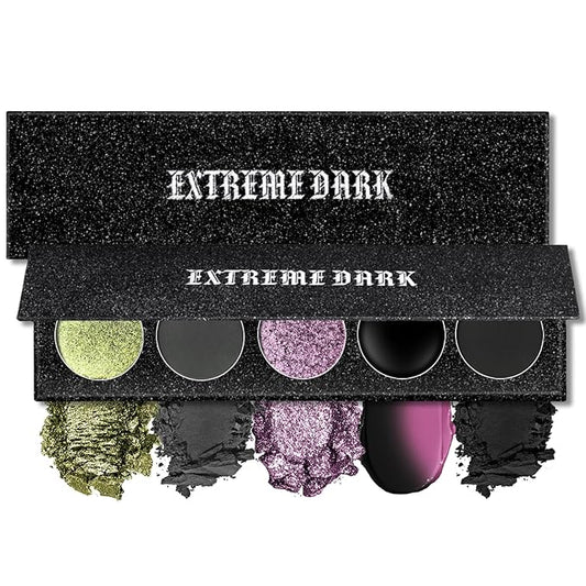 Black Eyeshadow Palette, 5 Colors True Black Chameleon Green Purple Color Changing Blush Eyes Multi-Use Dark Goth Makeup Pallet, Shimmer Matte Metallic Sombras De Ojos Kit for Daily Halloween2