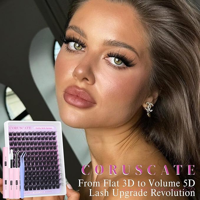 Lash Clusters Kit with Fairy Spikes, Volume Eyelash Clusters Wispy Lash Extension Kit 10-16mm DIY Full Look Cluster Eyelash Extensions Thick Lashes kit Spiky with Lash Cluster Glue by CORUSCATE