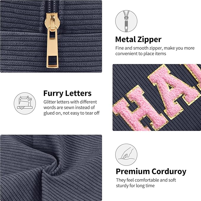 MAGEFY Small Makeup Bag for Purse Portable Makeup Pouch with Compartments Corduroy Make up Bag for Women Travel Cosmetic Essential (Dark Gray, HAIR)