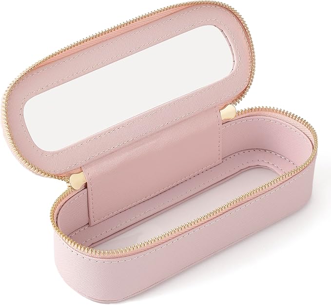 Aveniee Slim Clear Makeup Brush Bag, Small Cosmetic Brush Holder, Mini Toiletry Bag Travel Case for Women, Thin Make up Bags with Dual Zipper, Cute Travel Essentials Bag Organize - Pink