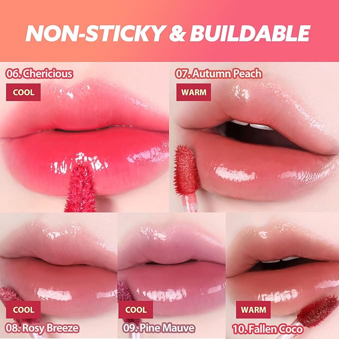MILKTOUCH Jelly Fit Glow Lip Tint - Hydrating Lip Gloss with Long-Lasting Moisture, Color Stain, Lightweight Formula, Radiant Shine, Perfect for Daily Use, Korean Lip (10 Fallen Coco, 4ml)