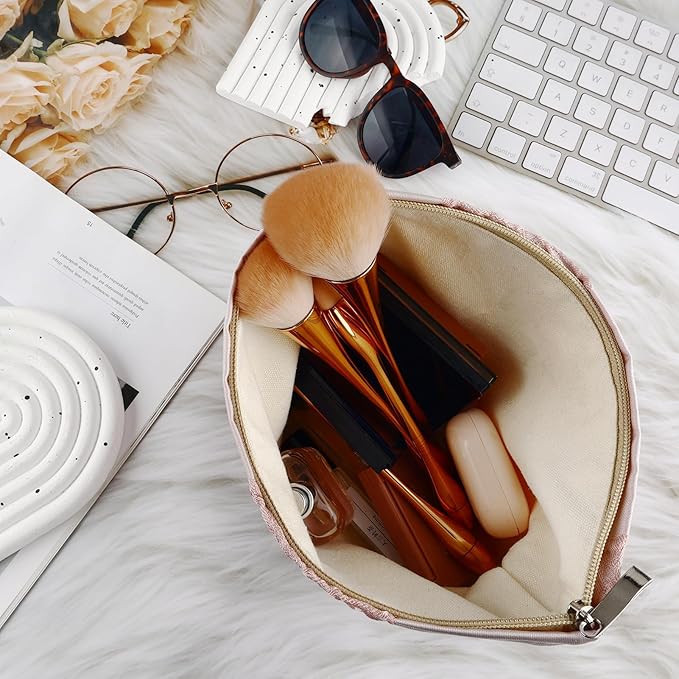 Bow Makeup Bag Large Floral Cosmetic Bags for Women Cute Makeup Pouch Zipper Cosmetic Pouch for Purse Embossed Pink Bow Aesthetic Portable Travel Toiletry Bag Makeup Organizer Bag