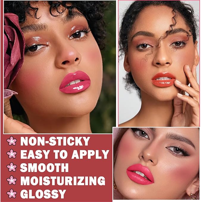 3PCS Lip Tint Stain Set Water Tint Vivid Color Lip Stain Long Lasting Waterproof Lip Gloss Moisturizing Multi-Use Matte Liquid Lipstick Lip and Cheek Tint Makeup - Set A