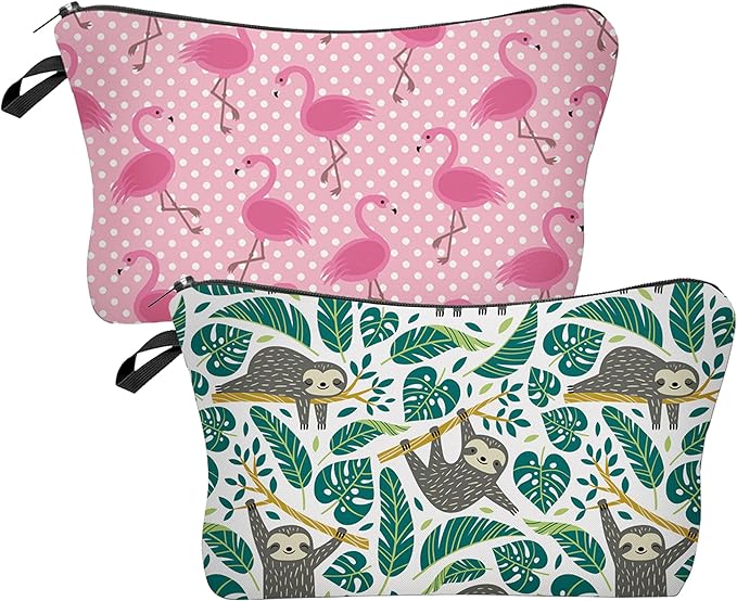 2 Pcs Cosmetic Bag for Women Small Make Up Bag Waterproof Travel Toiletries Pouch with Zipper for Organizing Small Items, Gift Bags for Birthday Christmas(Animal)