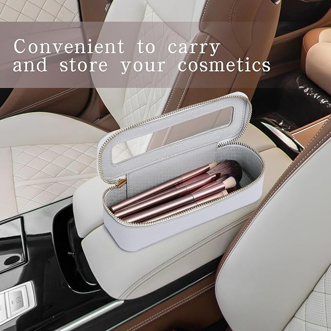 Makeup Brush Case Clear Travel Cosmetic & Toiletry Bag Slim Makeup Bag with Zipper Small Purse Organizer Car Essential Bag for Women (Gray, SLIM-3)