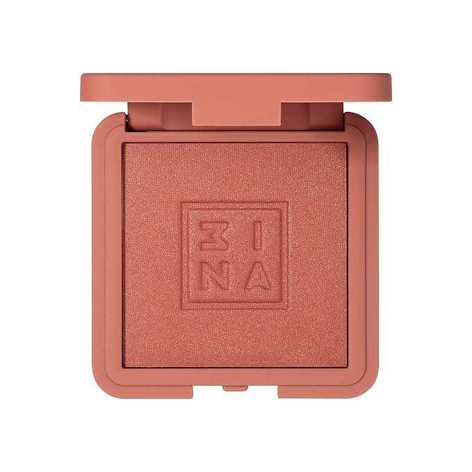 3INA The Blush 504 - Natural, Light Mineral Powder Blush For Sensitive Skin - Blendable, Buildable Rouge - Pigmented, Dewy Glow - Vegan, Cruelty Free, Eco Friendly Makeup - Brown Gold Color - 0.26 Oz