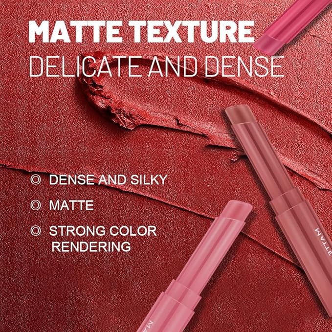6-Color Velvet Matte Lipstick Balm-in-Pencil for Lips Makeup, Ultra Hydrating, Long-Lasting High lmpact Color Soft Finish, Waterproof Moisturized Lips