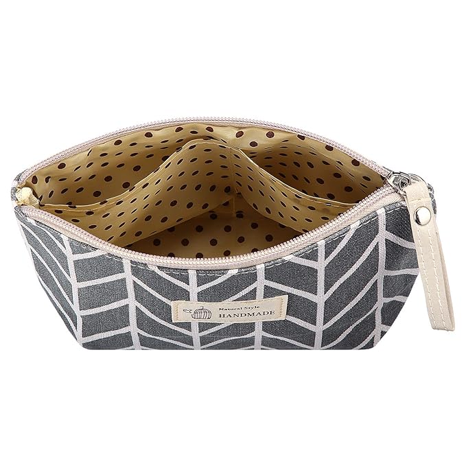 4 Pieces Canvas Cosmetic Bags Set Printed Makeup Bags with Zipper Multi-Functional Travel Pouch for Women Girls Vacation Travel Toiletry Bag, 4 Styles (Arrow, Plaid, Tree, Leave, Small)