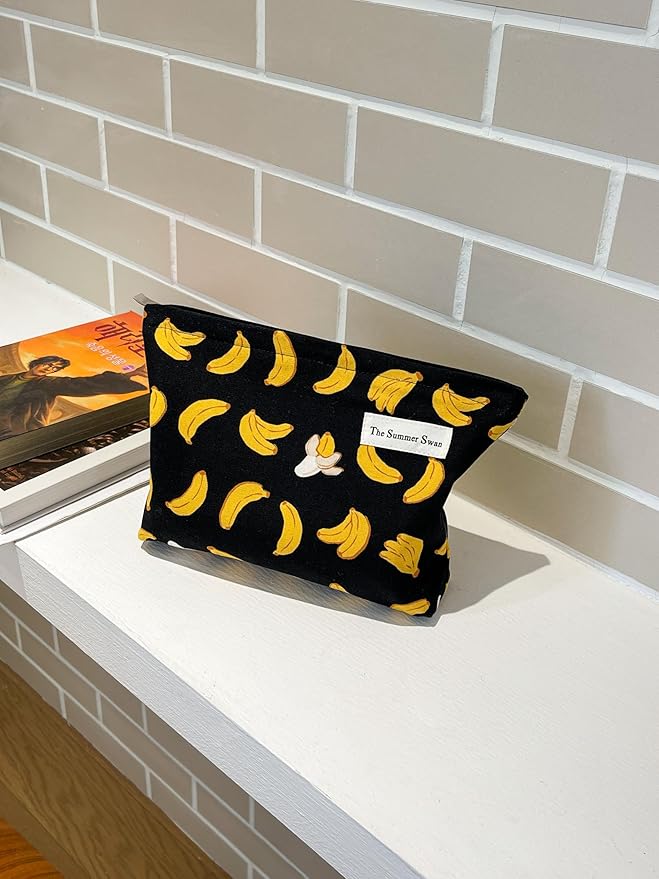 Banana Black Summer Swan | Large Floral Mid-day Clutch | Period Kit & Hygiene Skincare Bag