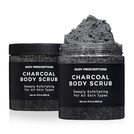 Body Prescription Deep Exfoliating Body Scrub - Cruelty-Free Formula for All Skin Types, 17.64 Ounce (Pack of 2), Charcoal