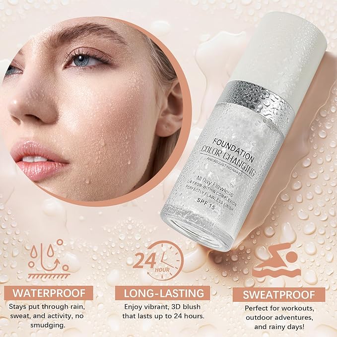 Concealer Cover Cream, Flawless Colour Changing Warm Skin Tone Foundation Makeup, Base Nude Face Liquid Cover Concealer (2 pcs)