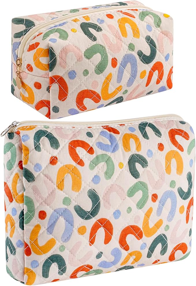 Makeup Bag Travel Cosmetic Bag for Women Girls, Zipper Make Up Pouch, Floral Flowers Toiletry Organizer Makeup, Portable Storage Bag, Cosmetic Travel Cloth Bag (2 Pack (L+S)/UU Colourful)