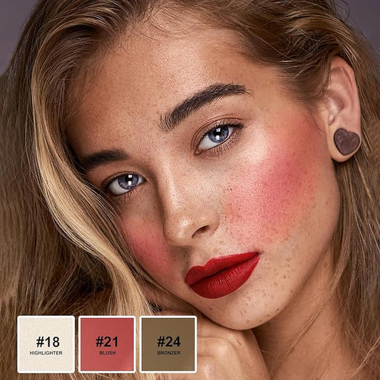 Lezero 3Pcs Contour Stick Makeup Kit, Shades with Highlighter, Blush and Bronzer Trio for Sculpt the Cheeks and Body, Long Lasting,Waterproof, Dewy & Matte Finish, MEDIUM TAN (18,21,24)