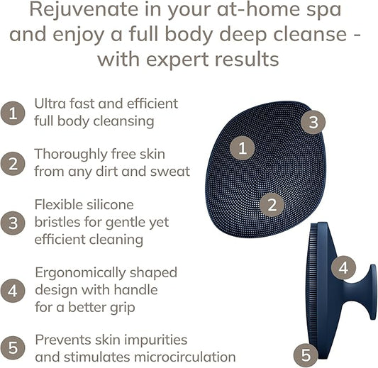 Body Brush | 4 in 1 | Cleansing Brush for The Entire Body | Professional Deep Cleaning | Soft Silicone Bristles | Ergonomic Two-Finger Design | Cleanses & Massages