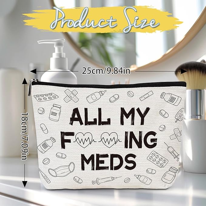 Med Makeup Bag Gifts - Funny Medicine Travel Cosmetic Bag with Zipper, Meds Pouch Purse Gifts for Nurse Practitioner Medicine Physician Assistants Doctor Patient, Get Well Soon Presents