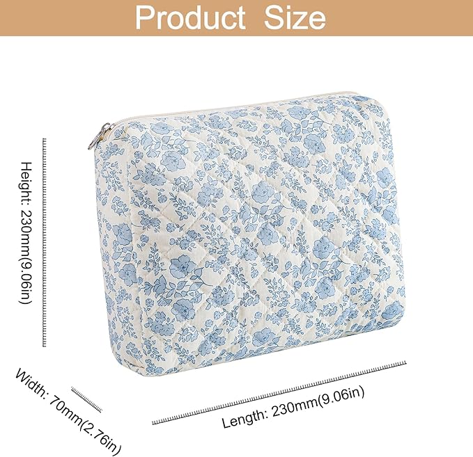 Makeup Bag Travel Cosmetic Bag for Women Girls, Zipper Make Up Pouch, Floral Flowers Toiletry Organizer Makeup, Portable Storage Bag, Cosmetic Travel Cloth Bag (2 Pack (L+S)/Blue Floral)