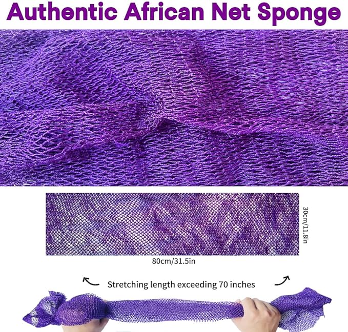 African Net Sponge Authentic, African Exfoliating Sponge Real African Net Black Owned, African Bath Sponge Back Scrubber, Body Exfoliator Shower Bath Accessories (Purple)