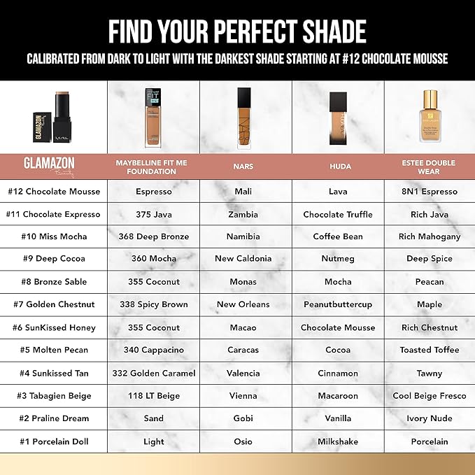 Glamazon Second to None Foundation Stick, Praline Dream, Light-to-Full Coverage, Weightless Makeup With a Glowy Natural Finish