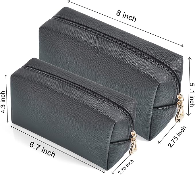 2pcc set PU Leather Cosmetic Bag for Women Minimalism Makeup Bag for Daily Use Portable Storage Purse Small Neat Cosmetic Pouch Water-resistant Toiletry Bag for Travel (Black)