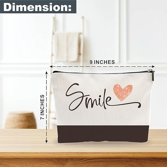Minimalism Makeup Bag - Smile - Heart Print Cosmetic Bag, Toiletry Bag, Gift For Girls, Besties, Personal Care & Accessories - A28